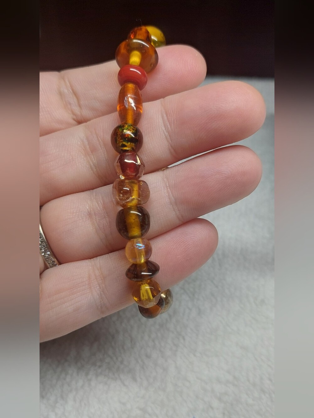 Amber-Tone Glass Beaded Stretch Bracelet - Women Jewelry - Picture 3 of 5